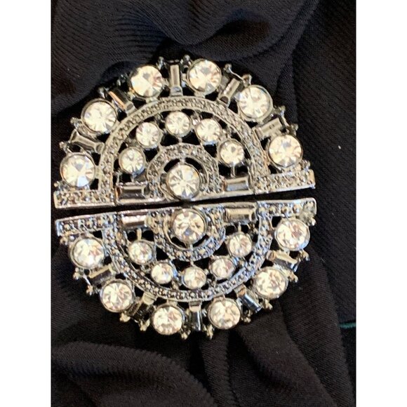 NWT Ralph Lauren One-Shoulder Black Gown Formal Crystal Brooch Size 8 RX10351 - Picture 6 of 14